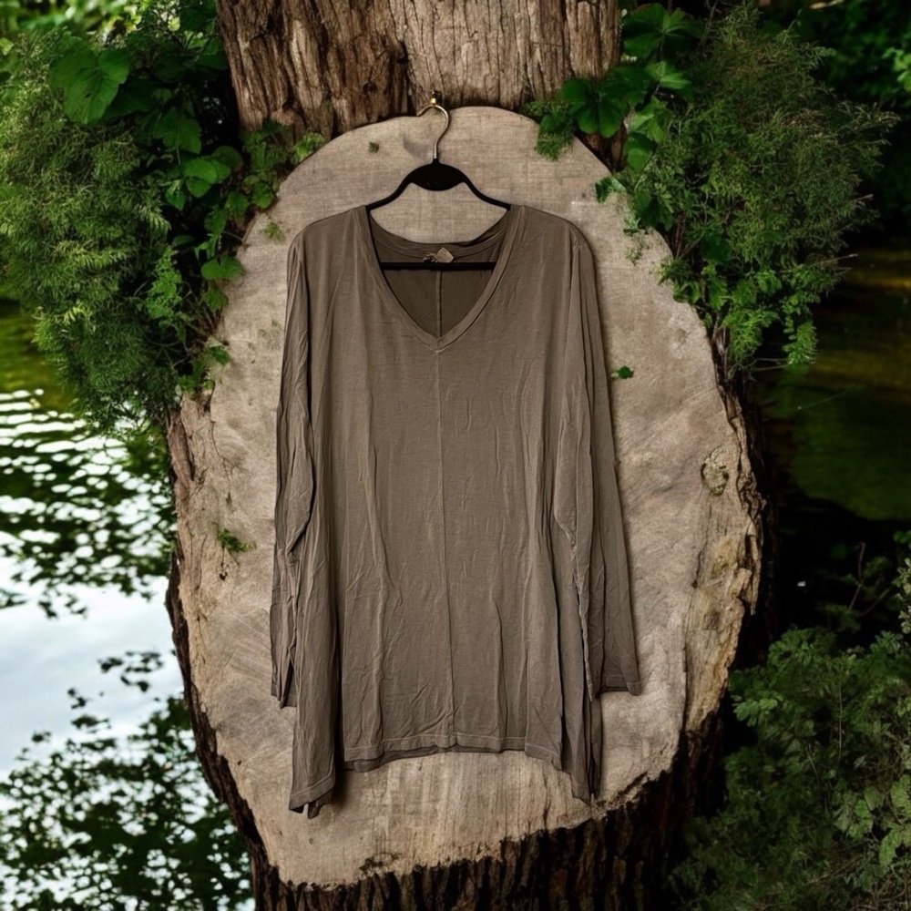 Style & Co. Army Green V-Neck Long-Sleeve T-Shirt